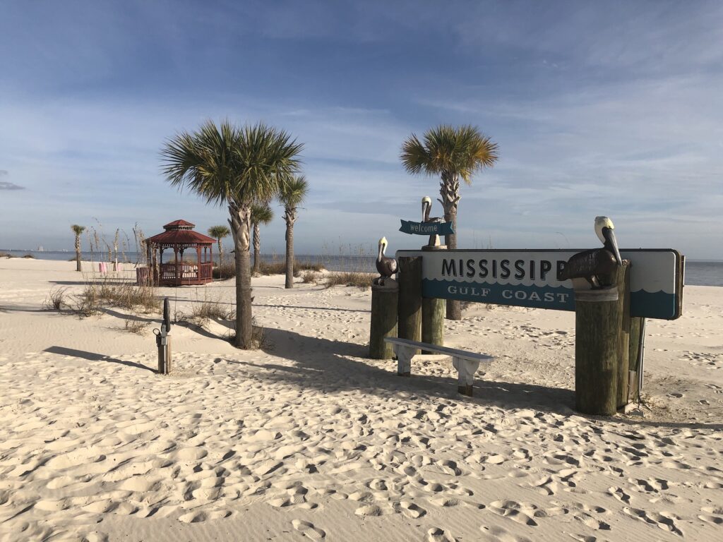 Mississippi Gulf Coast welcome sign beachfront