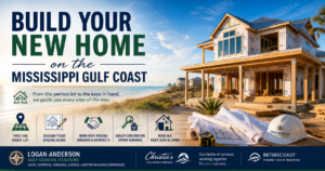 New coastal home under construction on the Mississippi Gulf Coast, representing Gulf Coastal Realtors helping buyers find land and coordinate builders, architects and the new-home construction process.